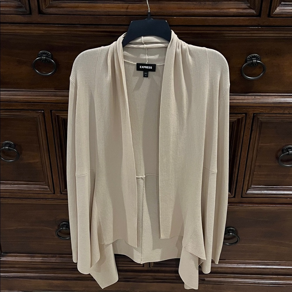 Express Beige Ribbed Women's Open Front Cardigan
